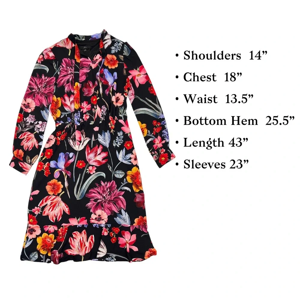 J.Crew Botanical Bloom Tie Neck Dress Size 4 Dark Floral Romantic Cottagecore